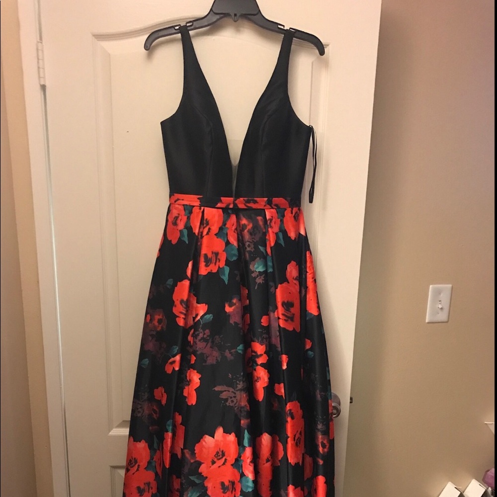 Black and red flower long dress